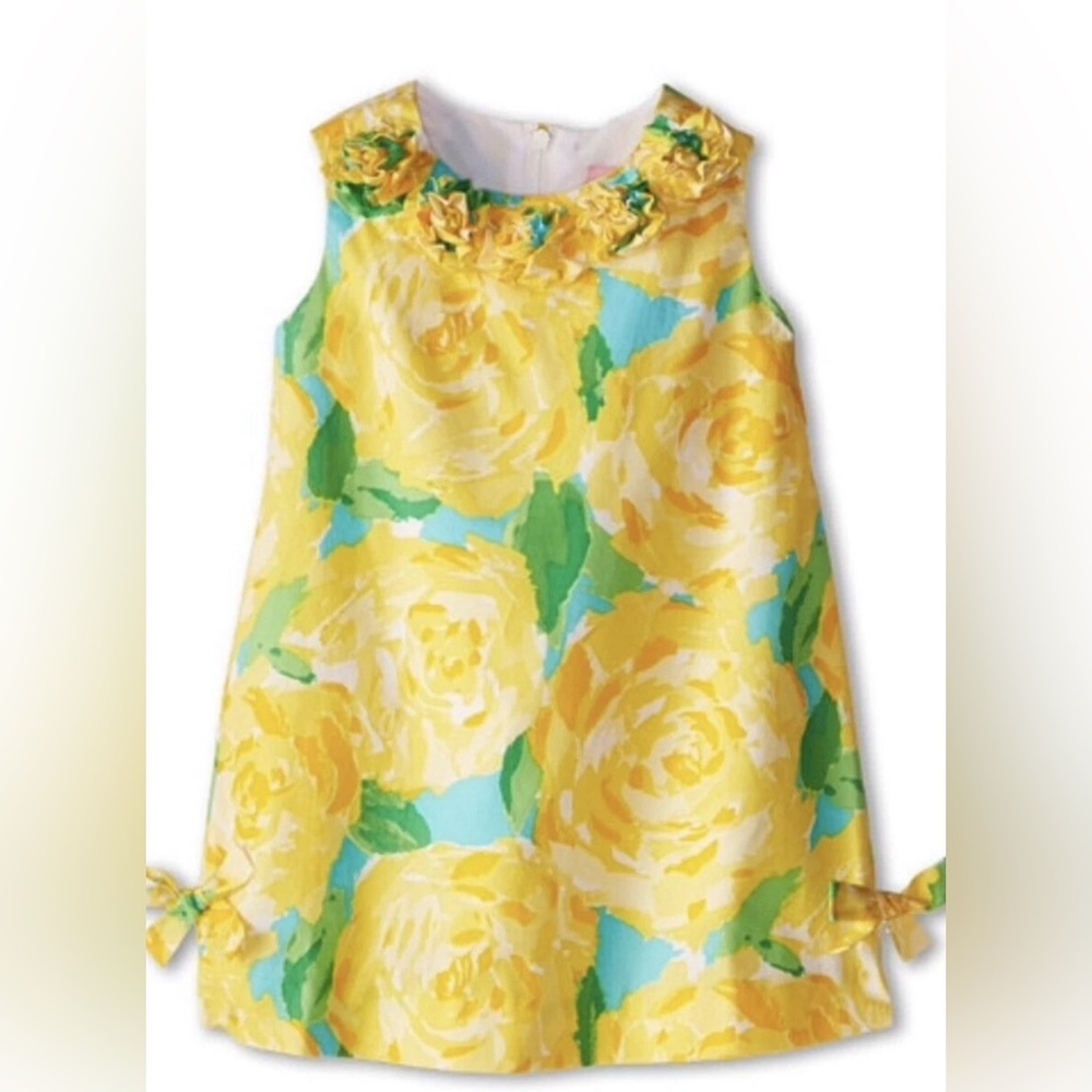 🍋RARE🍋Lilly Pulitzer Yellow and Blue Floral Dress for Girls 7 HOLY GRAIL!!